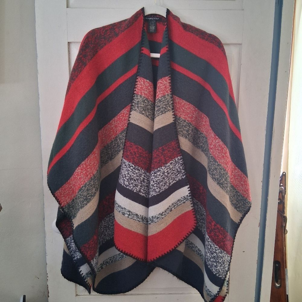 Do Everything in Love Multi-color Chevron Striped Blanket Wrap Poncho